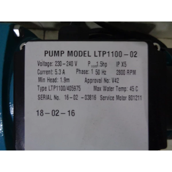 Onga Swimming Pool Pump Model LTP-1100 1.5 HP / 1.1 KW